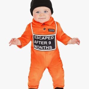 Baby 9 Months Prisoner Costume with Black Hat